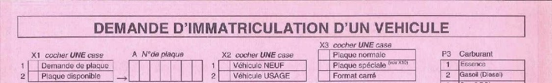 formulaire d'immatriculation de véhicule